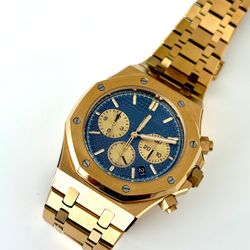 MEN LUXURY WATCH DARK NAVY BLUE AND GOLD CHRONOGRAPH 