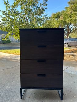 Dark Brown 4-Drawer Dresser with Metal Base