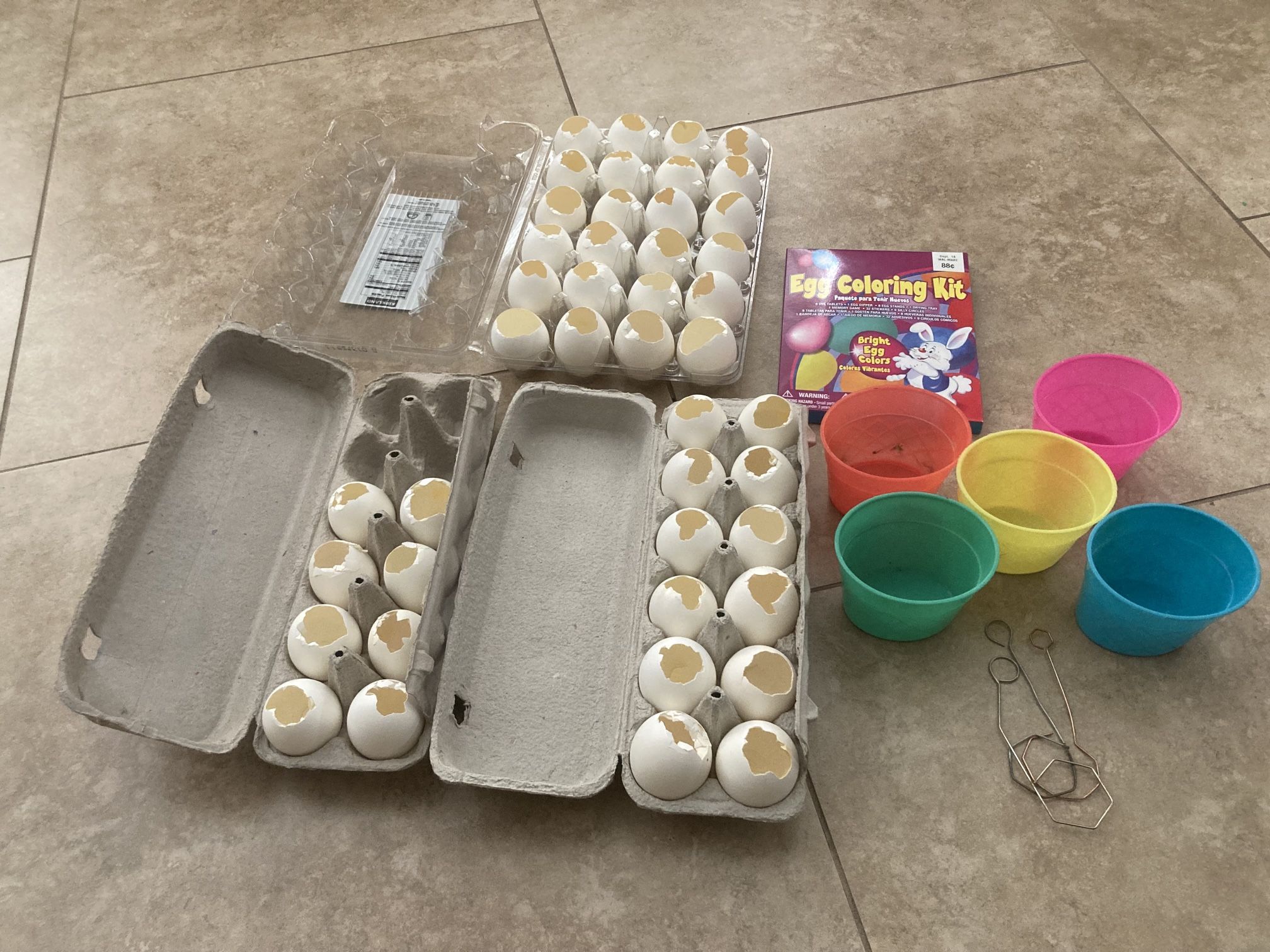 Easter 44 Empty Eggs, 5 Cups & Egg Coloring Kit 