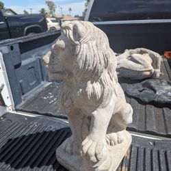 Two Solid Cement Lion Statues