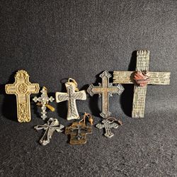 Assortment Of (9) Vintage/Antique Religious Christian Catholic Cross Crucifix