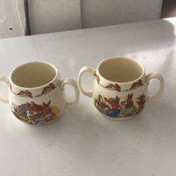 Vintage Bunny Kins By Royal Doulton Playing With Dolls Childs Cup England Dos Por 10$