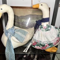 Pair of cute plush geese farmhouse decor