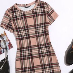  Bodycon Dress with Plaid, Split Hem/size L/$7
