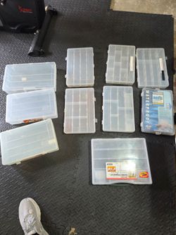 Tackle or fastener storage containers.