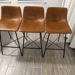 Best Deal– POLY & BARK Paxton 24” Leather Counter Stools (Set of 3) – Tan & Black