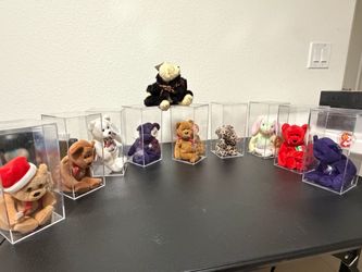 Vintage Ty Beanie Baby Lot of 10 w/ Acrylic Cases Princess Diana x2 Britannia Osito