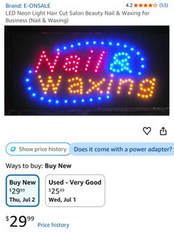 LED Light Up Sign Nail & Waxing-New