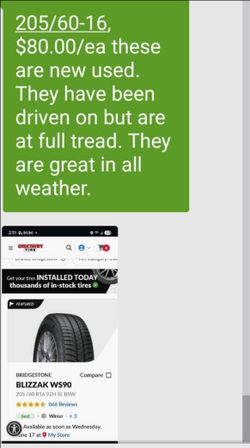 4 Bridgestone Tires, No Rims
