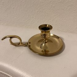 Solid Brass Chamberstick Candle Holder Looped Handle Drip Plate
