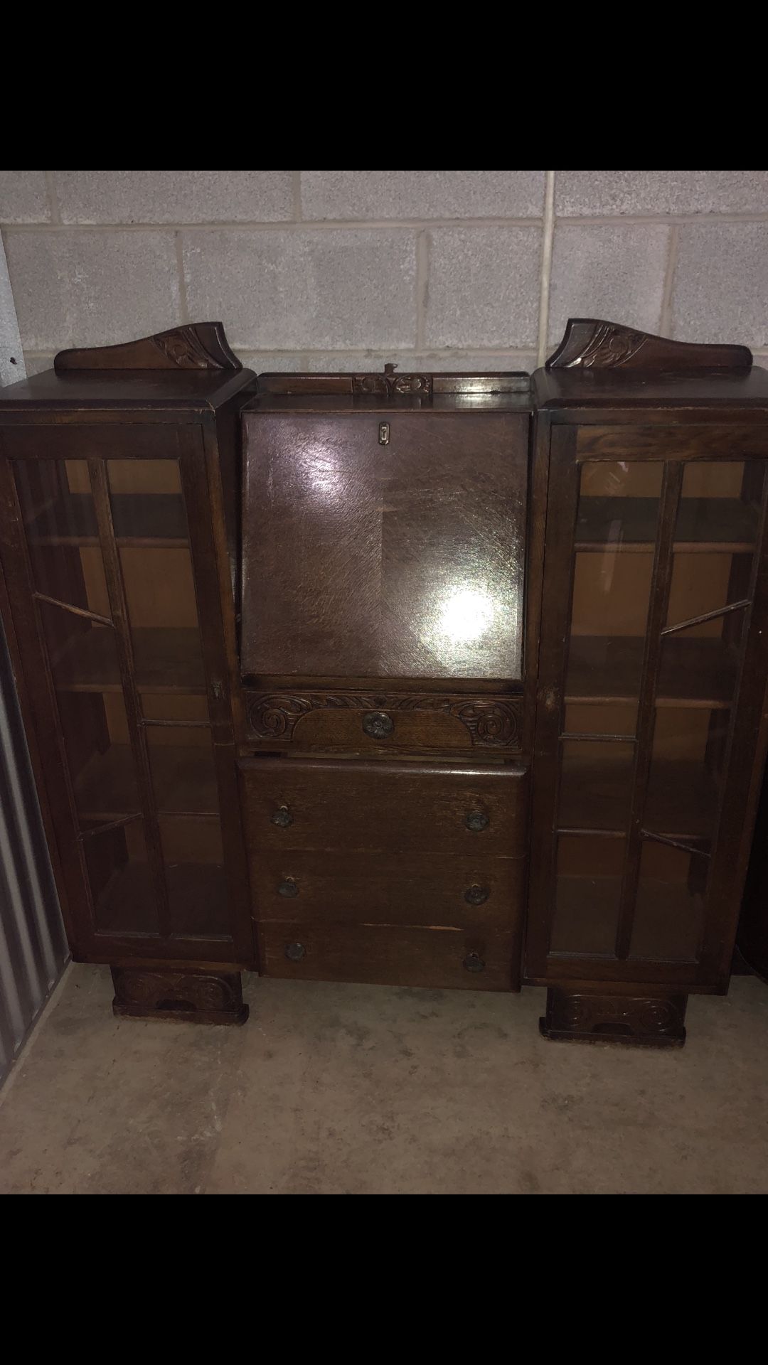 Antique Curio Cabinet With Secretary Desk