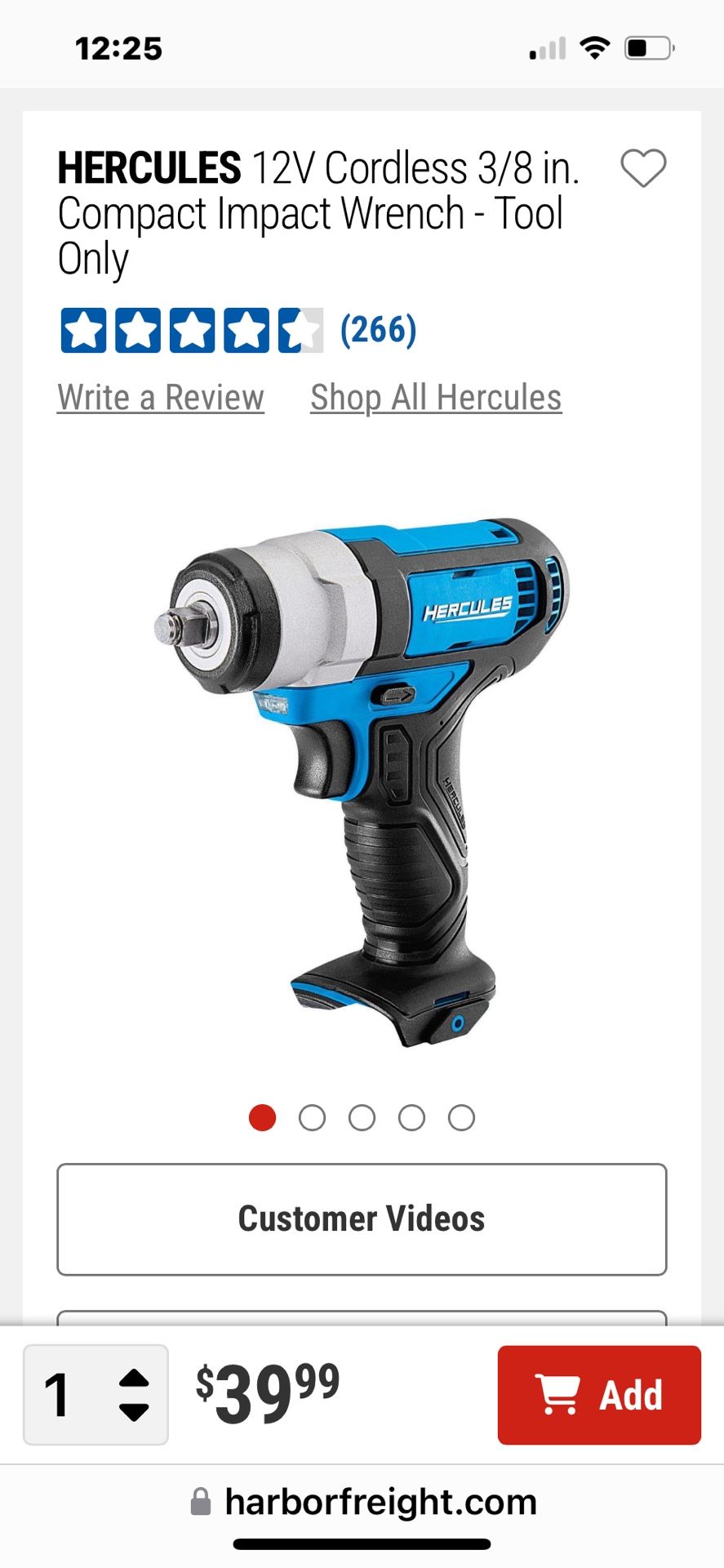 HERCULES 12V Cordless, 3/8 in. Compact Impact Wrench and charger