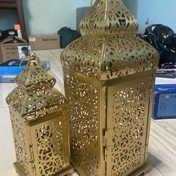 Set of 2 Golden Temple Moroccan Lanterns 