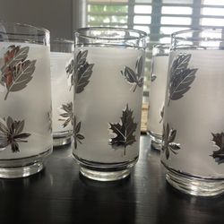 Rare Beautiful Libby Silver Leaf Tumbler Glass Set OBO