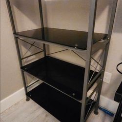 Metal Black Glass Shelf Bookcase Storage Cabinet