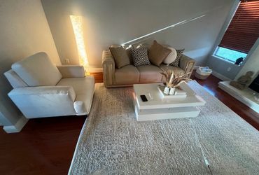 3 Seat Lounge Space, Cream with Gold Accents