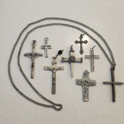 Vintage Religious Pendant Collection - Pope Francis, Papal, & Silver Crosses