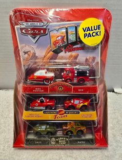 Disney Pixar World of Cars Value Pack Lightning McQueen, Fabulous Hudson Hornet Sally, Mater,, Multipack