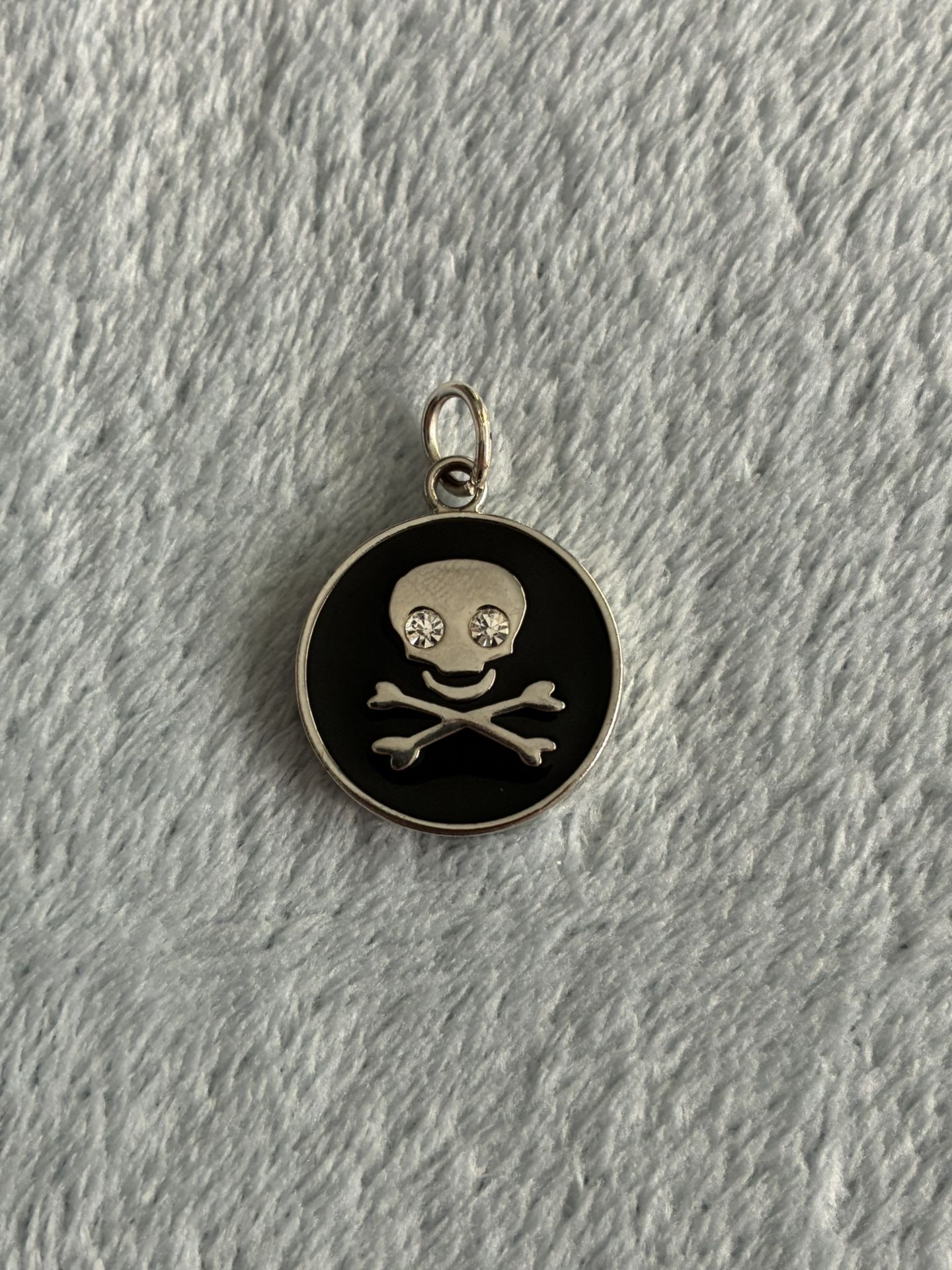 Black Enamel Silver Skull Pendant With Diamond Eyes