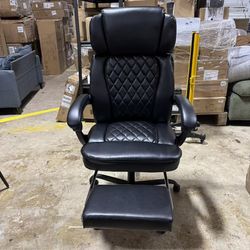 400lbs Executive Office Chair with Foot Rest for Heavy People, Ergonomic Big and Tall Desk Chair with Adjustable Headrest, High Back PU Leather Comfy 