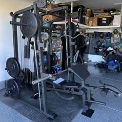 Vesta Fitness Smith Machine 2001 w/Bench Attachment | 230lb Bumpers Weights | 7ft Olympic Bar | Fitness | Gym Equipment | FREE DELIVERY🚚 