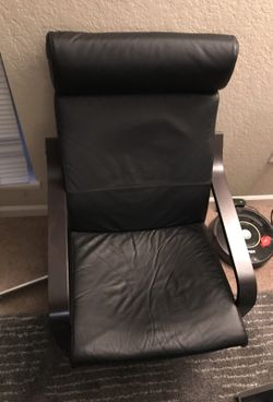IKEA POÄNG Armchair and Ottoman (Black Leather Black Frame)
