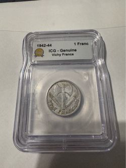 1942-44 Vichy France 1 Franc ICG Genuine