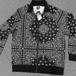 Crooks & Castles Men's XL AOP Black Bandana Paisley Full Zip Track Jacket 