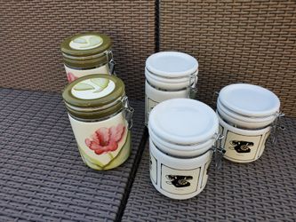 5 Ceramic Locking Decorative Canisters - Open To Offers!