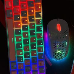 Light Blue And Pink Keyboard and Mouse With Red Switches LEDs And All Parts