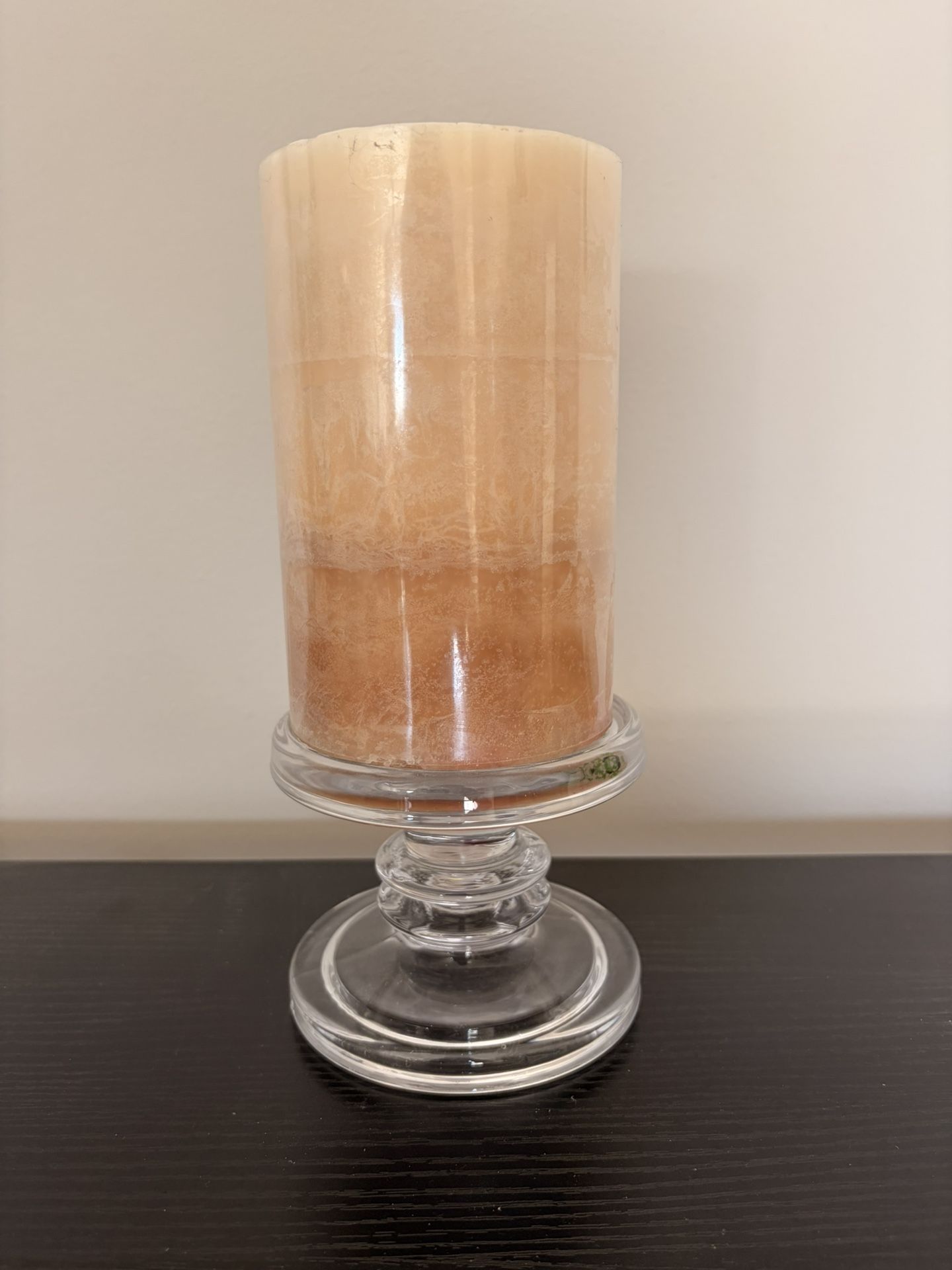 New Heavy Glass Pedestal Candle Holder and Candle.