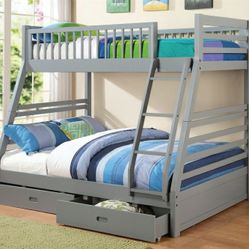 Bunk bed Twin Full with Storage drawers Free Mattress NAVY OR GRAY