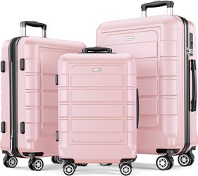 Luggage Sets Pink Suitcase Sets Double Wheels TSA Lock 3pcs Expandable PC+ABS Durable 