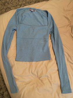 Baby Blue Ribbed Square Neck Crop Top