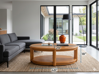 Gently used - Oval Solid Wood Coffee Table with Casters & Lower Shelf Storage 48”