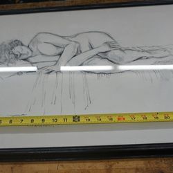 FRAMED PAINT "PERSON IN BED" 25 X 20. GOOD CONDITION. I'M NOT SURE WHO IS THE ARTIST.  