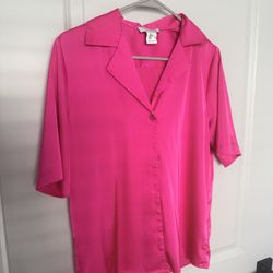 Bright pink short sleeve button-down/cover-up