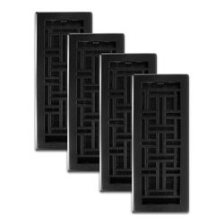 Decor Grates (4-Pack) 4x12 Inches, Textured Black Finish Oriental Floor Register,