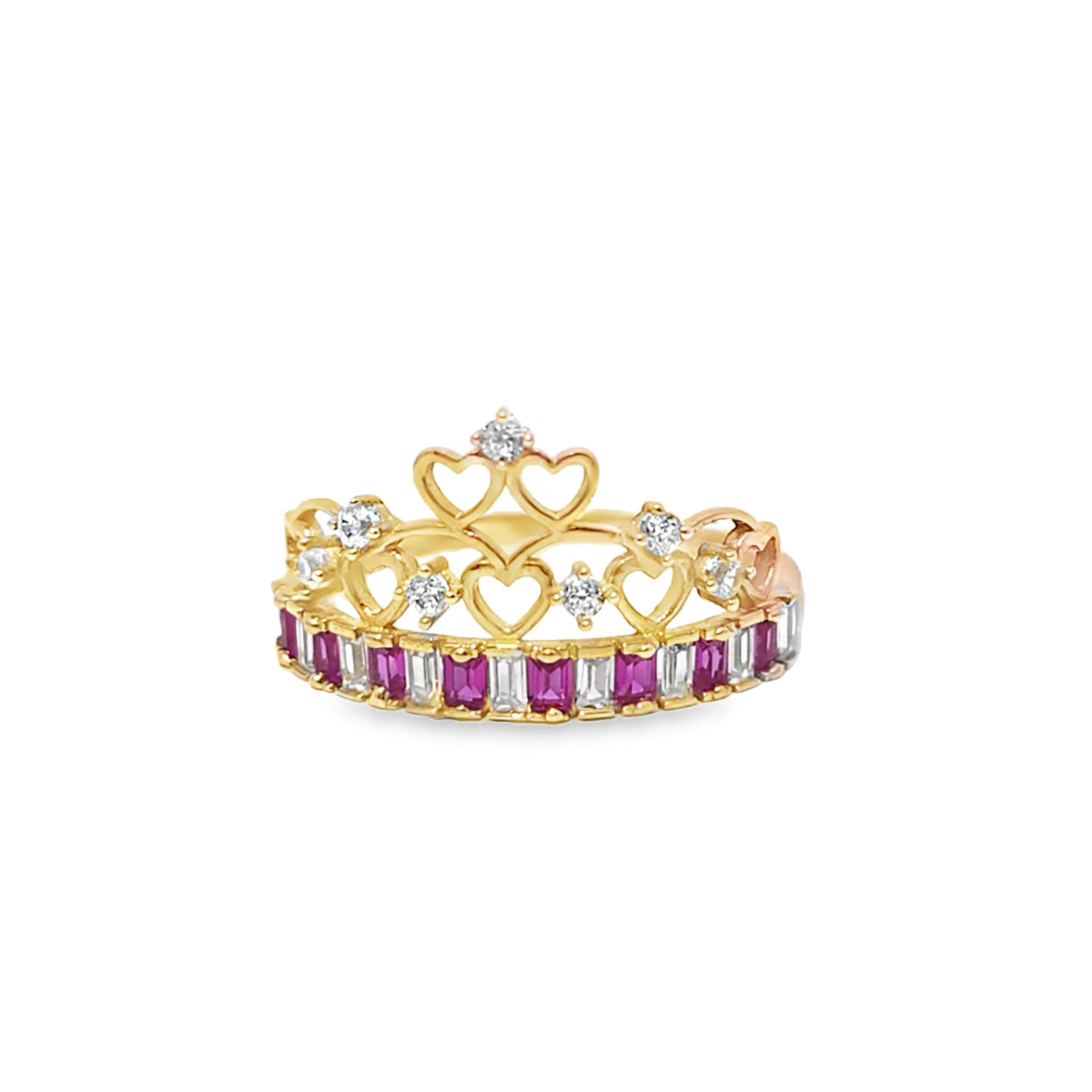 10k Yellow Gold Ring with Step Cut Baguette Rubies 