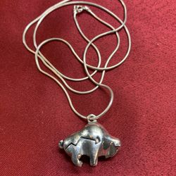Vintage Sterling Silver Buffalo Pendant On 925” Necklace