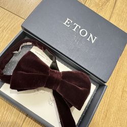 Eton Red/Burgundy Velvet Bow Tie (NEVER WORN)