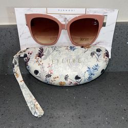 Womens ELLURE Sunglasses Pink With White Floral Case BRAND NEW NWT