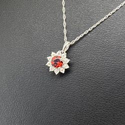 10kt White Gold Round Garnet With Diamonds Necklace & Pendant Combo 1.10grams .03ctw 165072 10