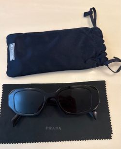 Authentic Prada Black Rectangular Sunglasses with Pouch