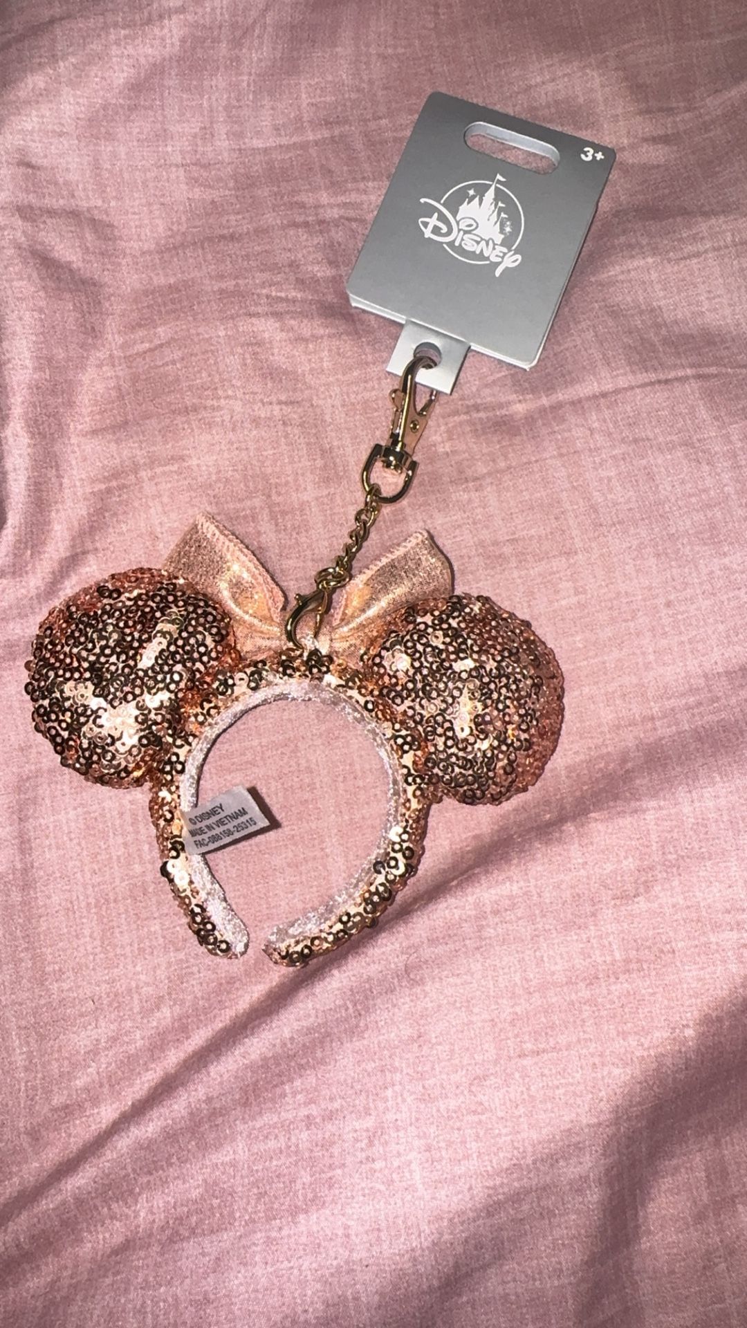 Disney Parks Mini Minnie Mouse Rose gold sequin Ears bag charm 2026