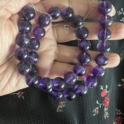 NICE STERLING SILVER & AMETHYST 12MM BEAD 19" necklace 