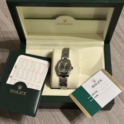Ladies Rolex Oyster Perpetual OLIVE GREEN 26mm Stainless Steel Watch 176200