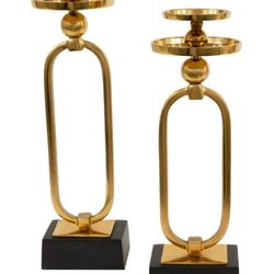2pc Gold Candle Holder Set Black Base.