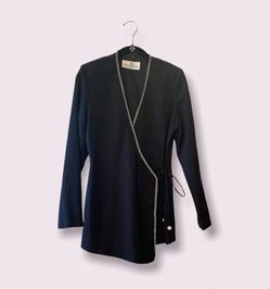 Rhinestone Trim Cross body tie Blazer Jacket