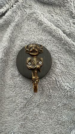 Decorative Vintage Wood and Brass Figure Wall Hook